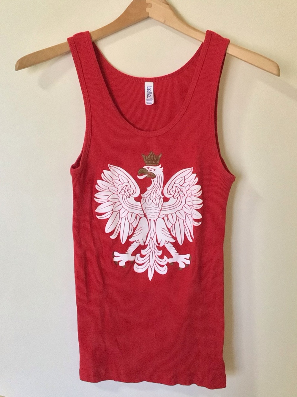 Bella 100% Cotton Red Poland Eagle Graphic Tank Top Large Made in USA Womens